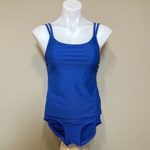 Tag Solid Blue Tankini Swim Set; Adjustable Straps, Boy-Short, Sz:8; Mix & Match